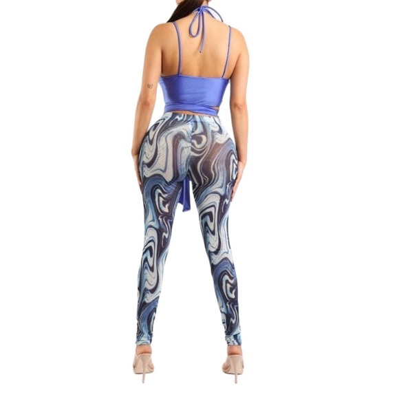 Women's Strappy Top and Print Mesh Leggings Set O Ring 2 Piece Outfits
New - Picture 7 of 8